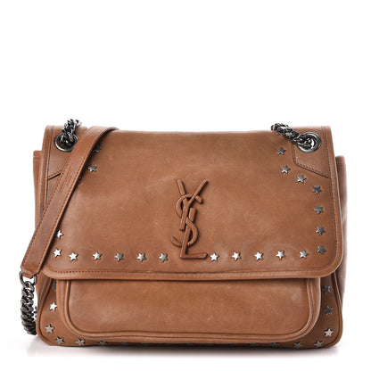 Saint Laurent Calfskin Star Studded Monogram Medium Niki Chain Satchel Brown 1 of 11