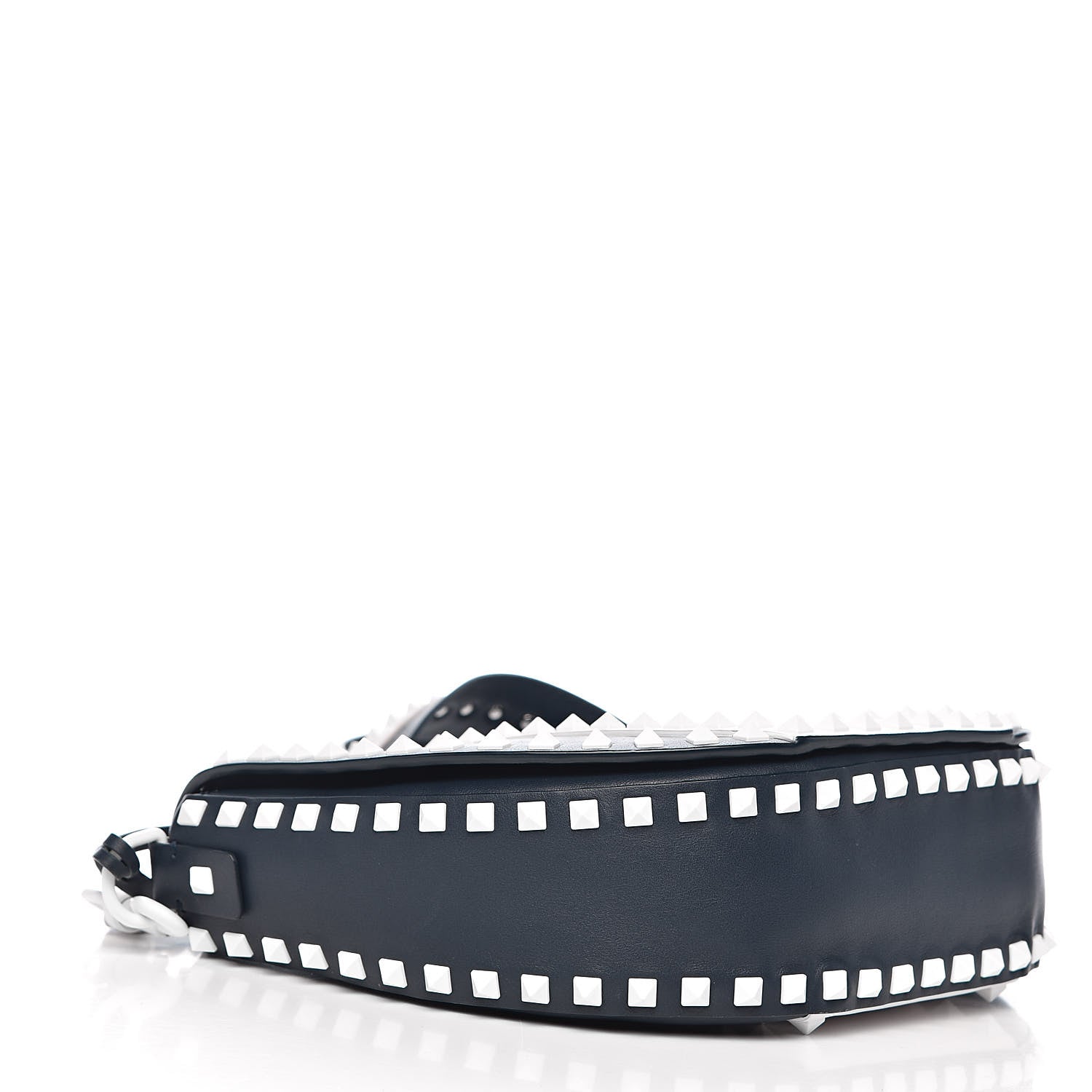Valentino Garavani Vitello Colorblock Large Free Rockstud Halfmoon Saddle Bag Marine White 4 of 17