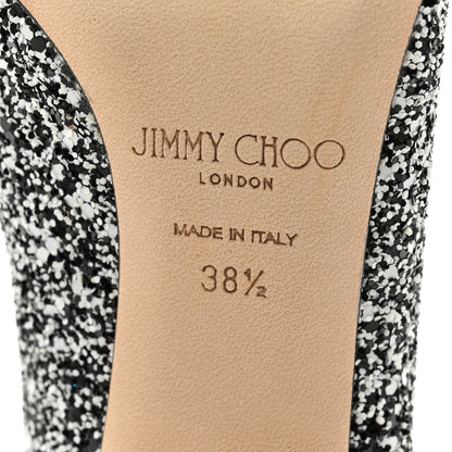 Jimmy Choo Coarse Glitter Pointy Toe Romy 100 Pumps 38.5 Black White 7 of 8