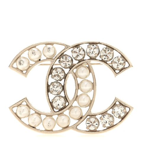 Pearl Crystal CC Brooch Gold Pearly White