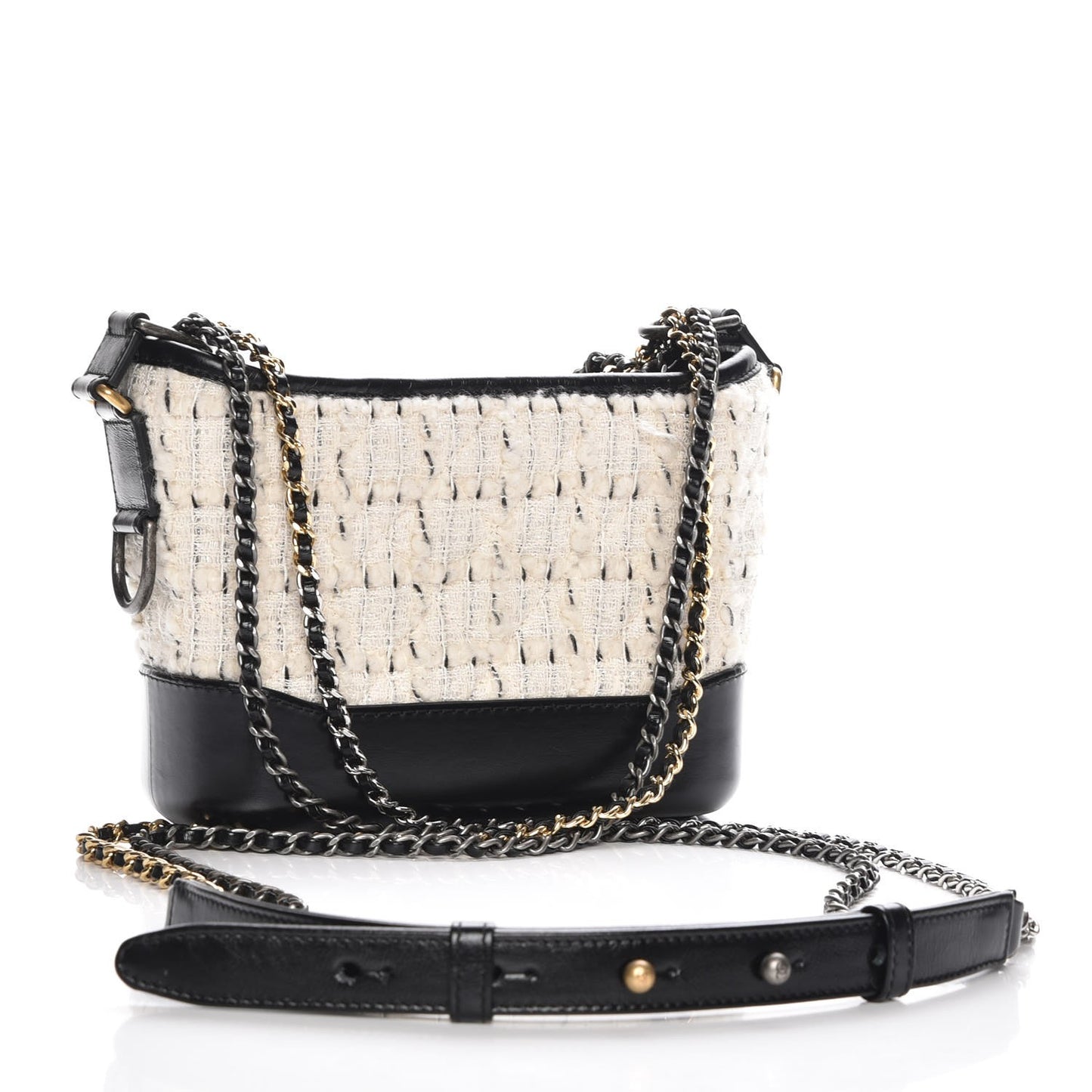 Tweed Calfskin Quilted Small Gabrielle Hobo Black