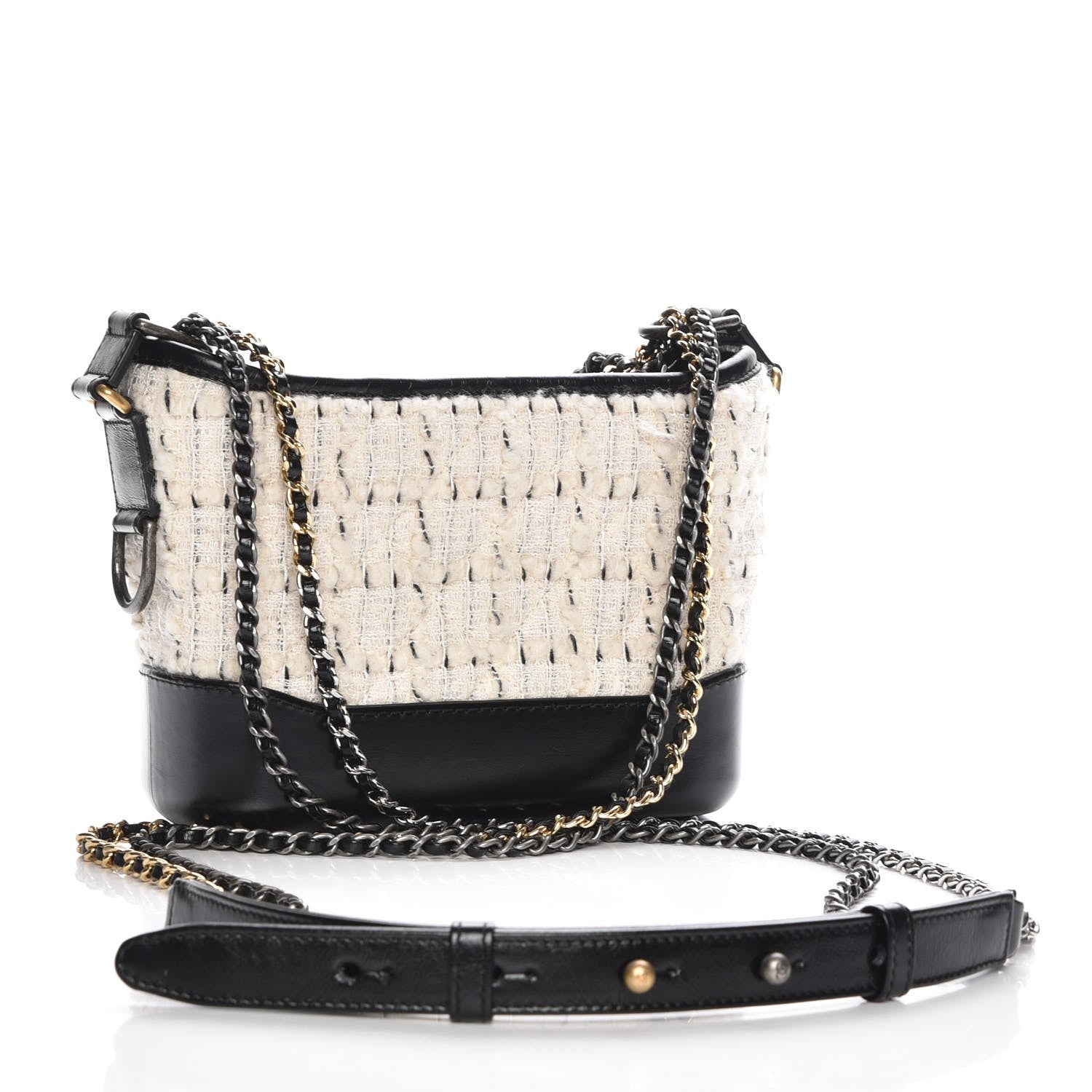 Chanel Tweed Calfskin Quilted Small Gabrielle Hobo Black 3 of 7