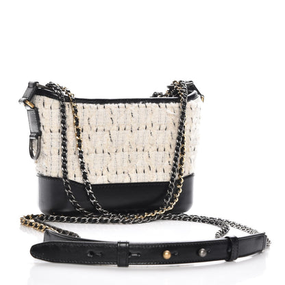 Chanel Tweed Calfskin Quilted Small Gabrielle Hobo Black 3 of 7