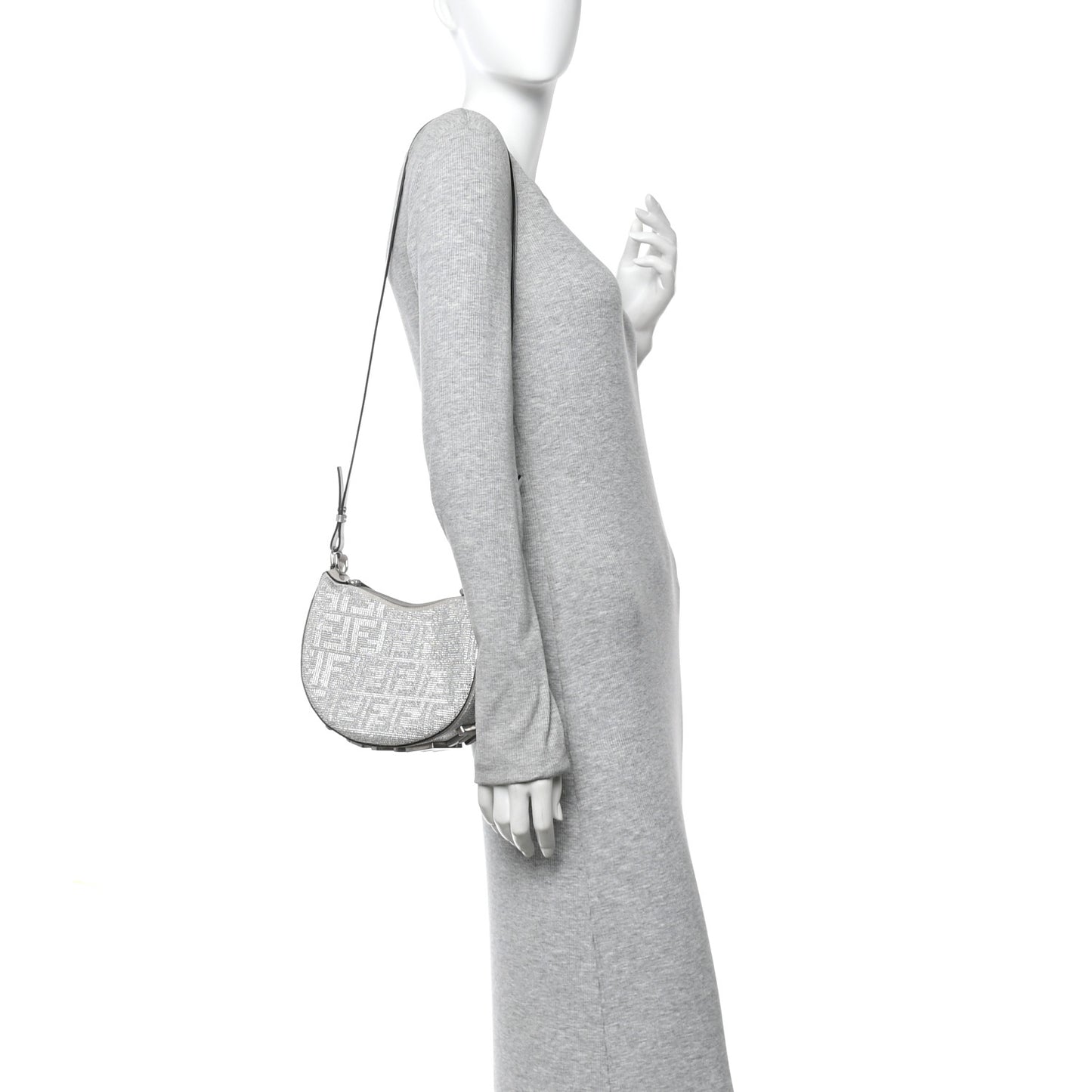 Crystal Vitello Laminato Suede FF Mini Fendigraphy Hobo Bag Grey