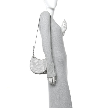 Fendi Crystal Vitello Laminato Suede FF Mini Fendigraphy Hobo Bag Grey 2 of 13