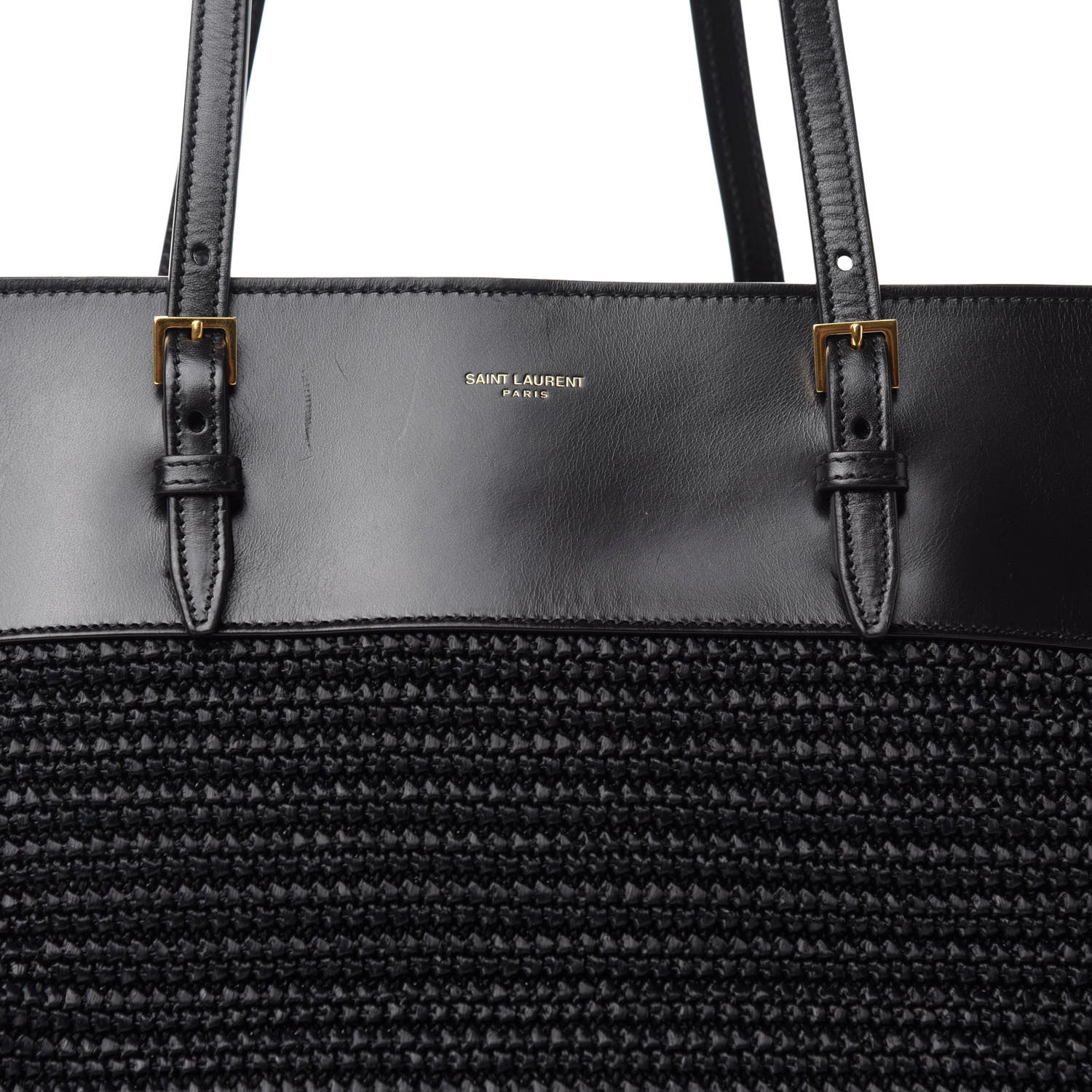 Saint Laurent Calfskin Raffia Medium Shopper Tote Black 11 of 15