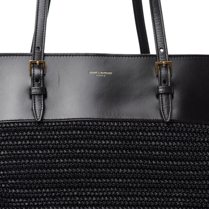 Saint Laurent Calfskin Raffia Medium Shopper Tote Black 11 of 15