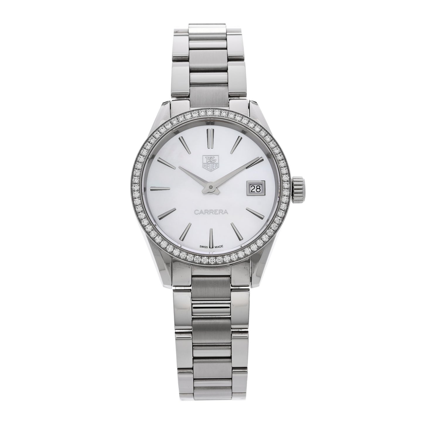 Stainless Steel Diamond Bezel Mother of Pearl 32mm Carrera Lady Quartz Watch WAR1315-0
