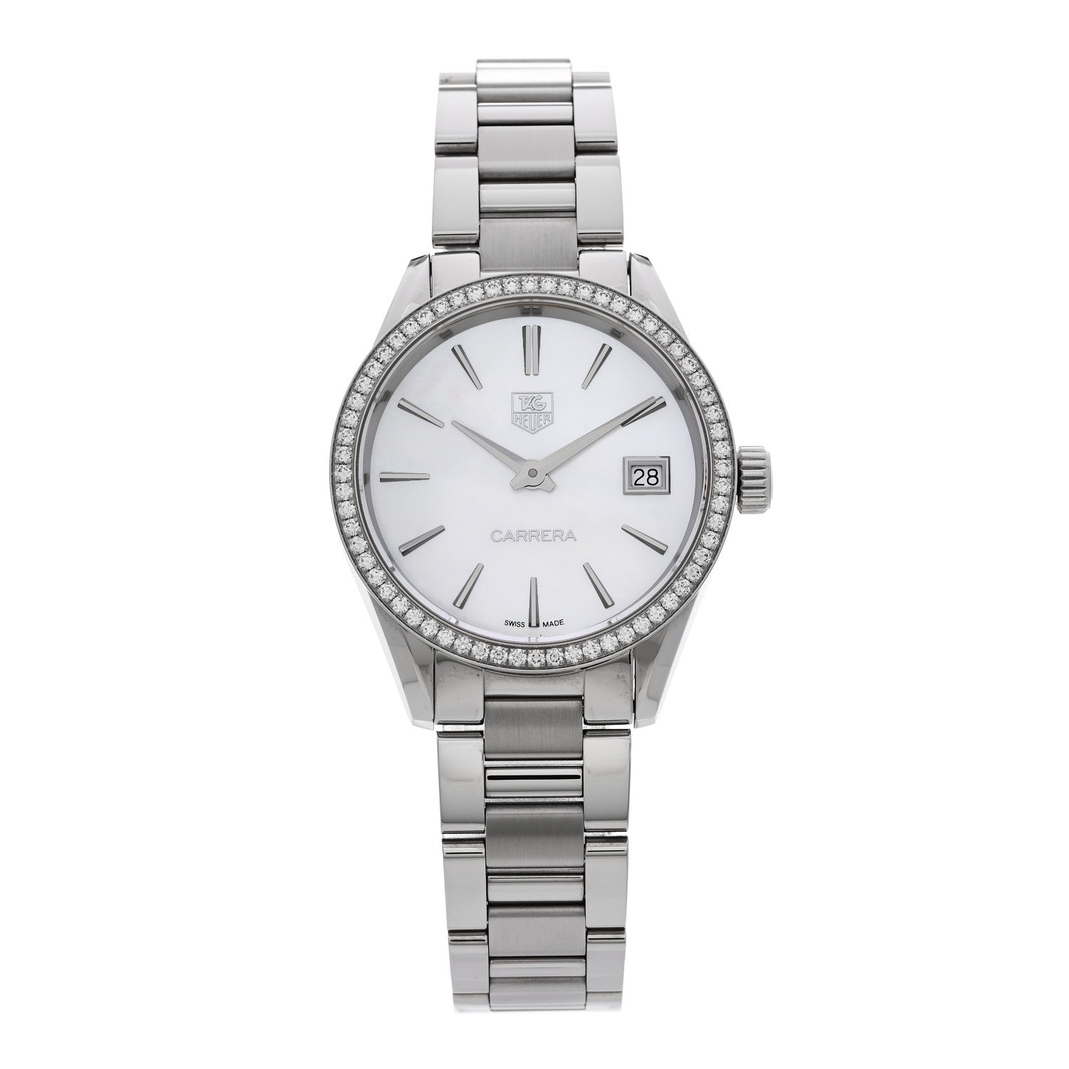 Tag Heuer Stainless Steel Diamond Bezel Mother of Pearl 32mm Carrera Lady Quartz Watch WAR1315-0 1 of 5