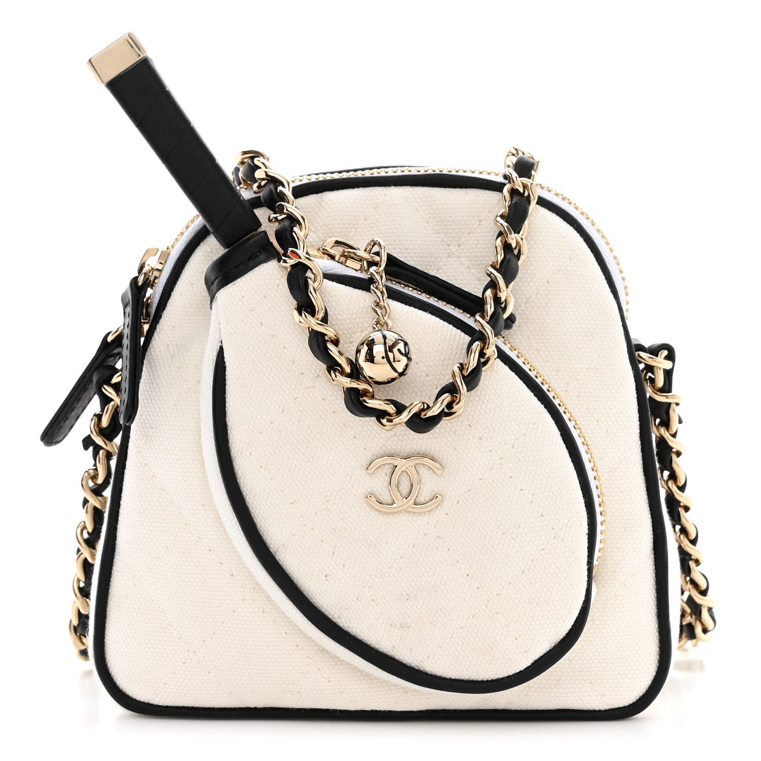 Chanel Canvas Calfskin Tennis Racket Mini Bag White Black 3 of 11