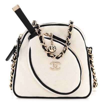 Chanel Canvas Calfskin Tennis Racket Mini Bag White Black 3 of 11