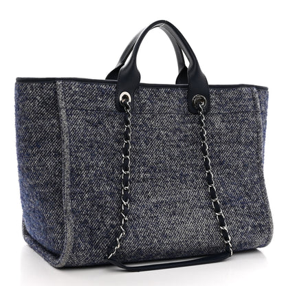 Chanel Mixed Fibers Calfskin Medium Deauville Tote Blue 3 of 11