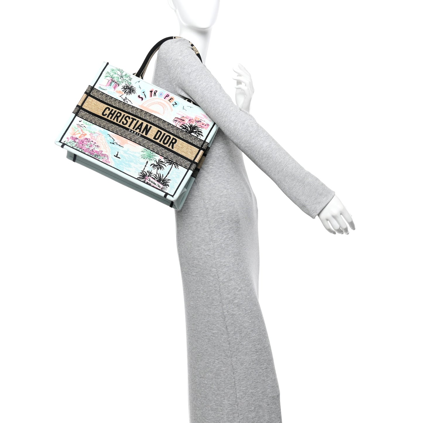 Canvas Embroidered Souvenir Saint Tropez Medium Book Tote Natural Multicolor