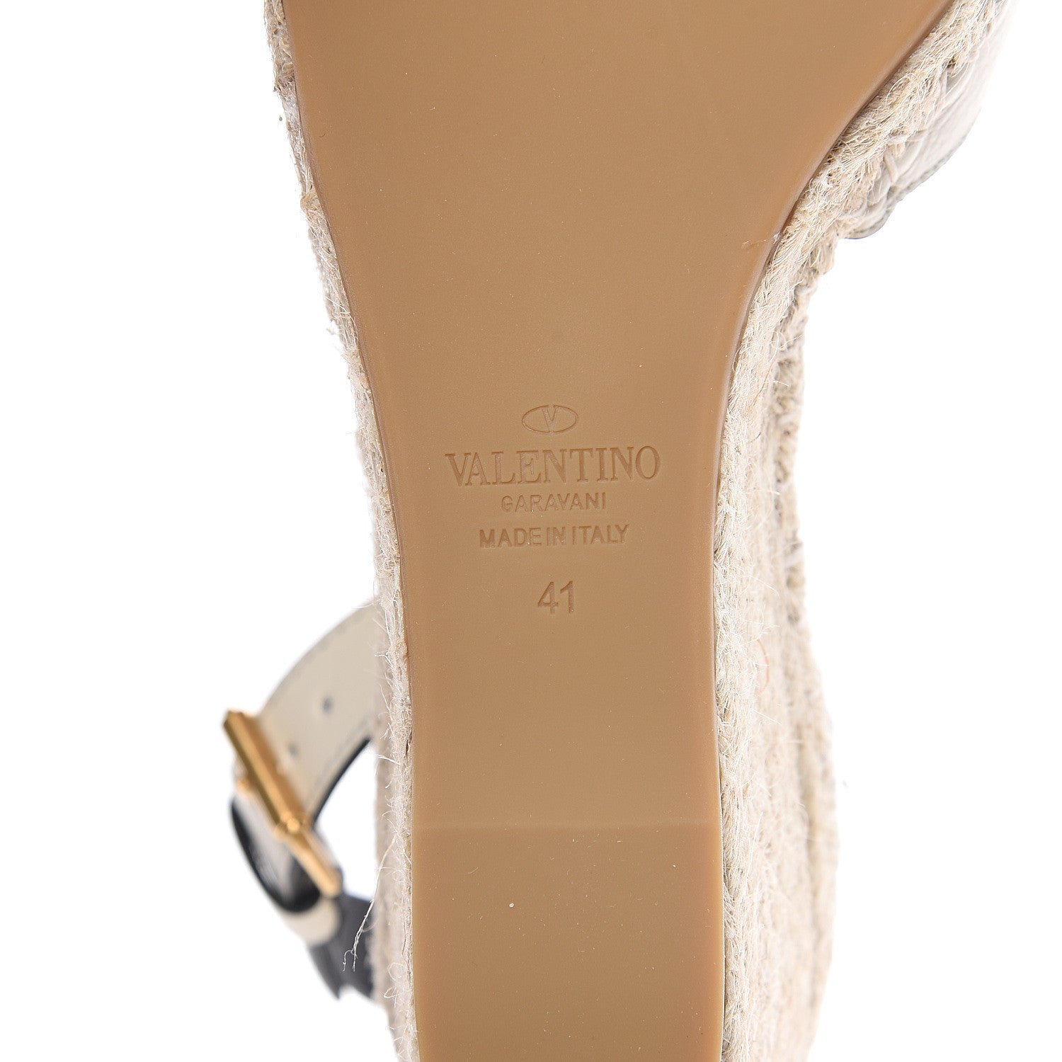 Valentino Garavani Grained Calfskin VLogo Ankle Wrap Espadrille Wedges 41 Light Ivory 9 of 10