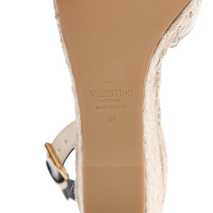 Valentino Garavani Grained Calfskin VLogo Ankle Wrap Espadrille Wedges 41 Light Ivory 9 of 10