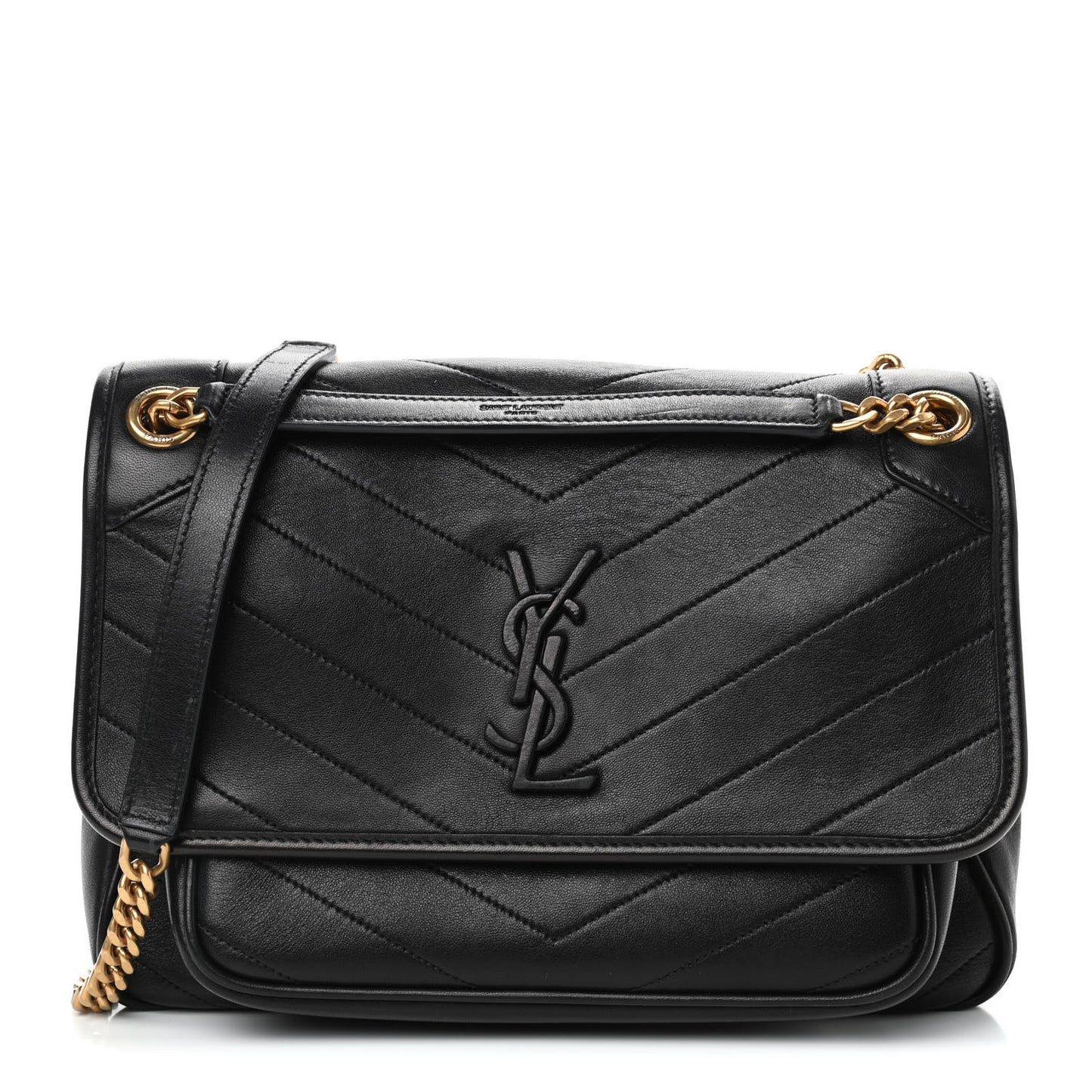 Lambskin Matelasse Monogram Medium Niki Chain Satchel Black
