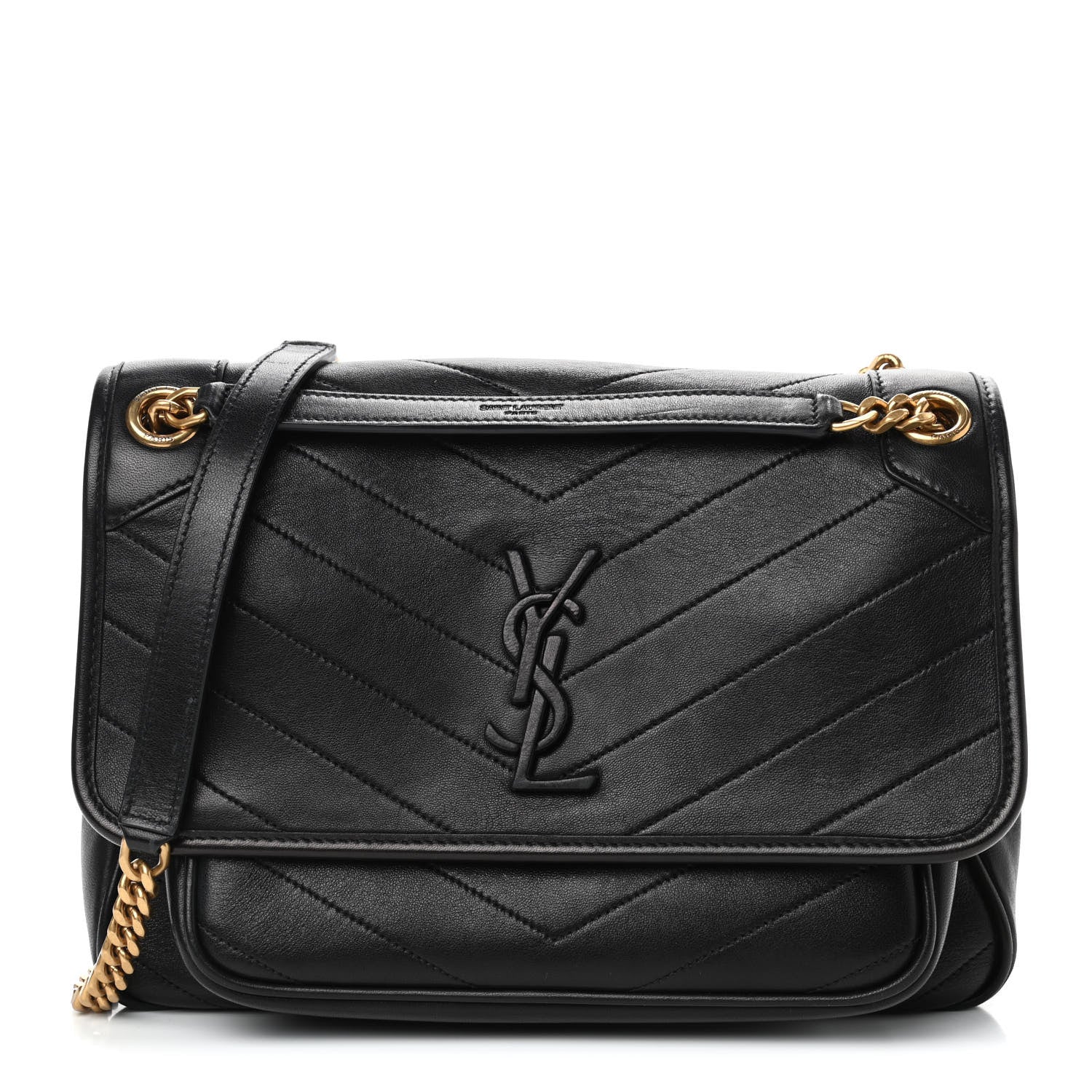 Saint Laurent Lambskin Matelasse Monogram Medium Niki Chain Satchel Black 1 of 4
