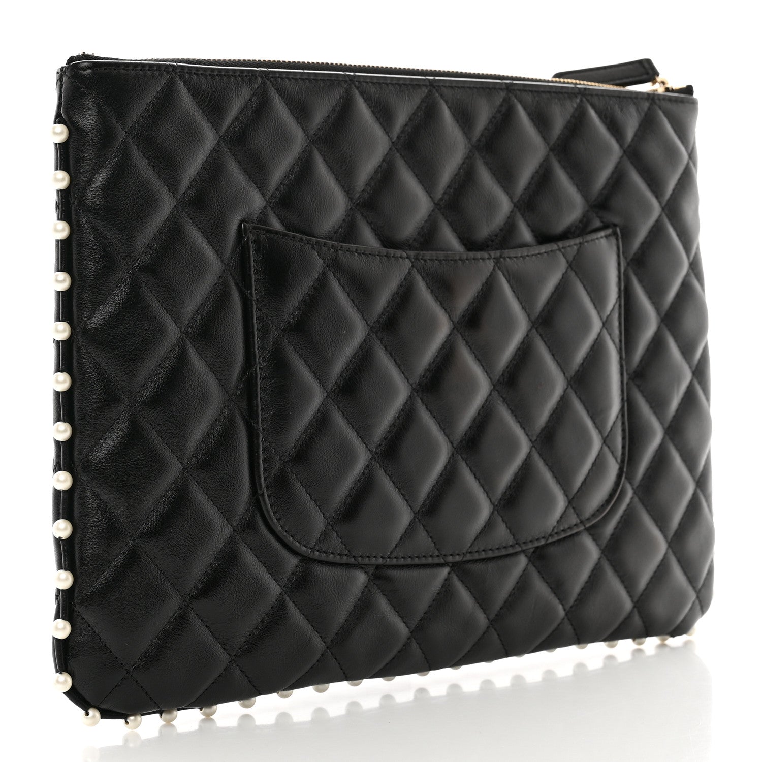 Chanel Calfskin Quilted Pearl Medium Cosmetic Case Black 3 of 9