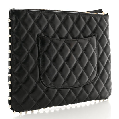 Chanel Calfskin Quilted Pearl Medium Cosmetic Case Black 3 of 9