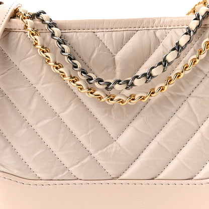 Chanel Aged Calfskin Chevron Quilted Small Gabrielle Hobo Beige 8 of 11