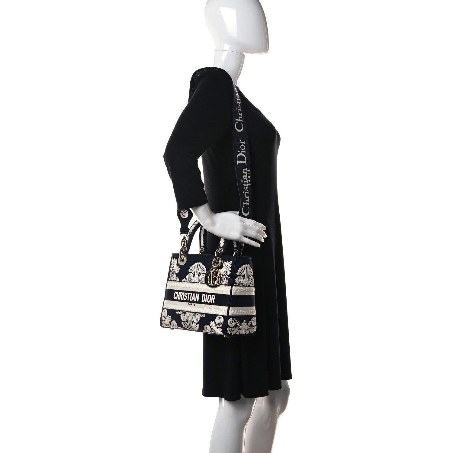 Christian Dior Embroidered Cornely Medium Lady D-Lite Blue White 2 of 9