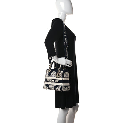 Christian Dior Embroidered Cornely Medium Lady D-Lite Blue White 2 of 9