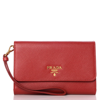 Prada Saffiano Metal Compact Wristlet Wallet Fuoco 1 of 10