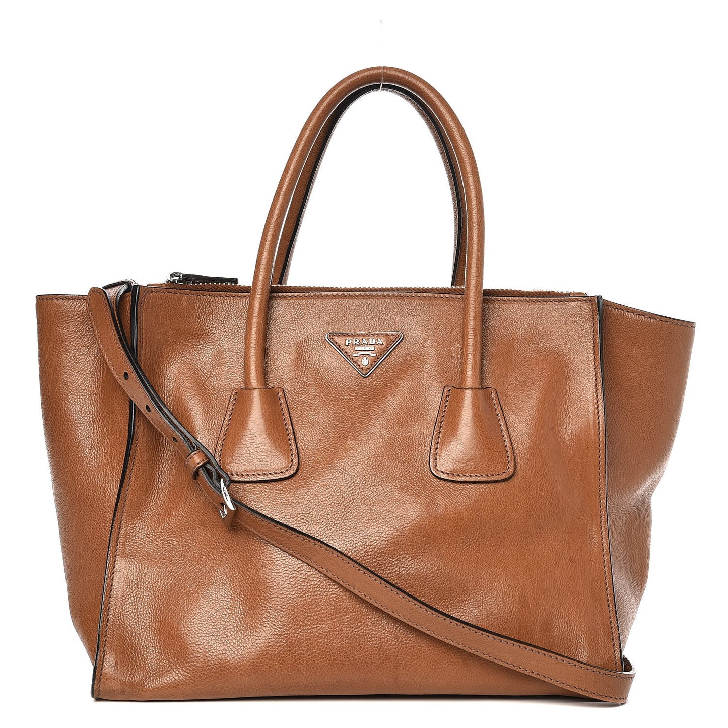 Leather Large Twin Pocket Tote Bag Brown