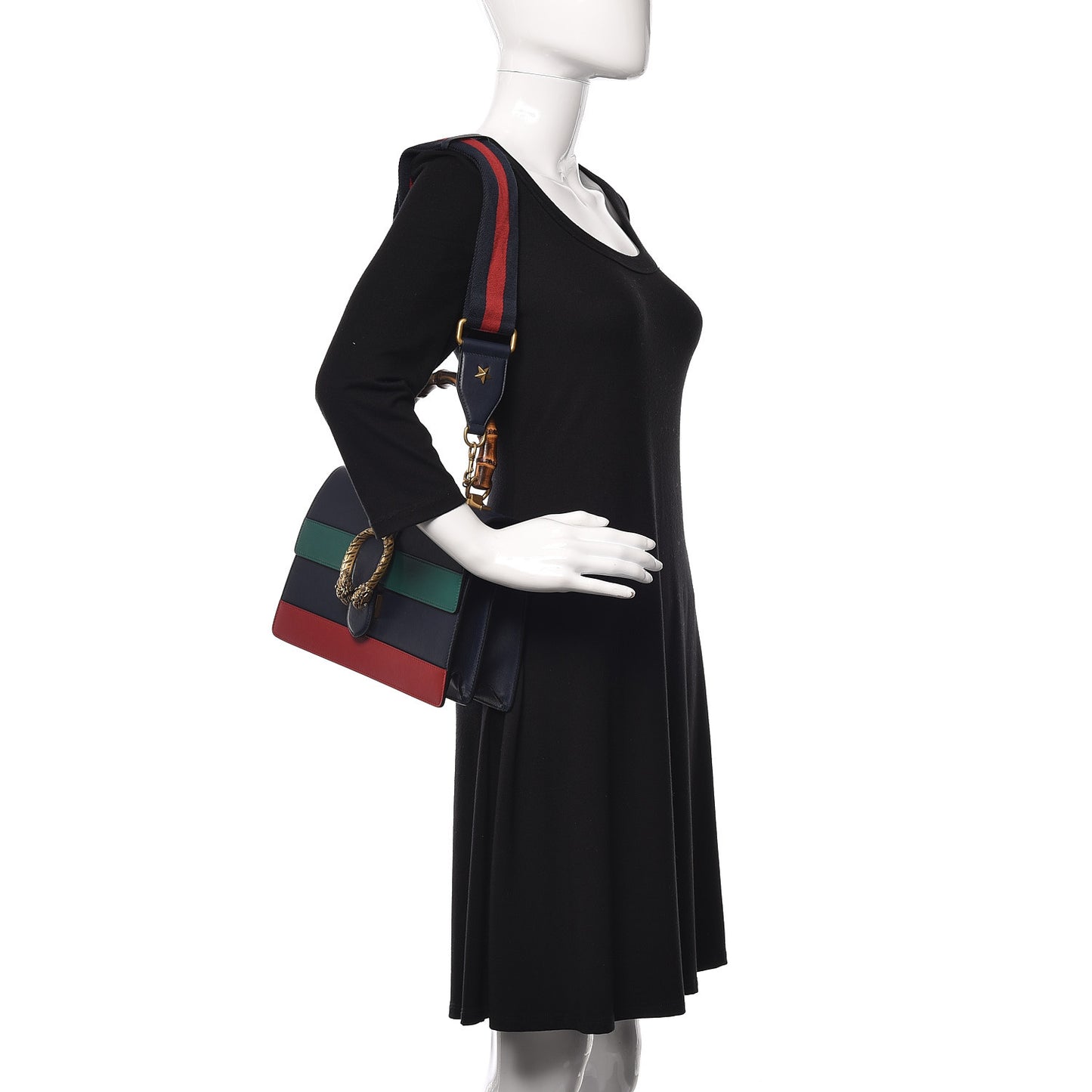 Moon Calfskin Bamboo Web Medium Dionysus Top Handle Bag Blue Emerald Hibiscus Red