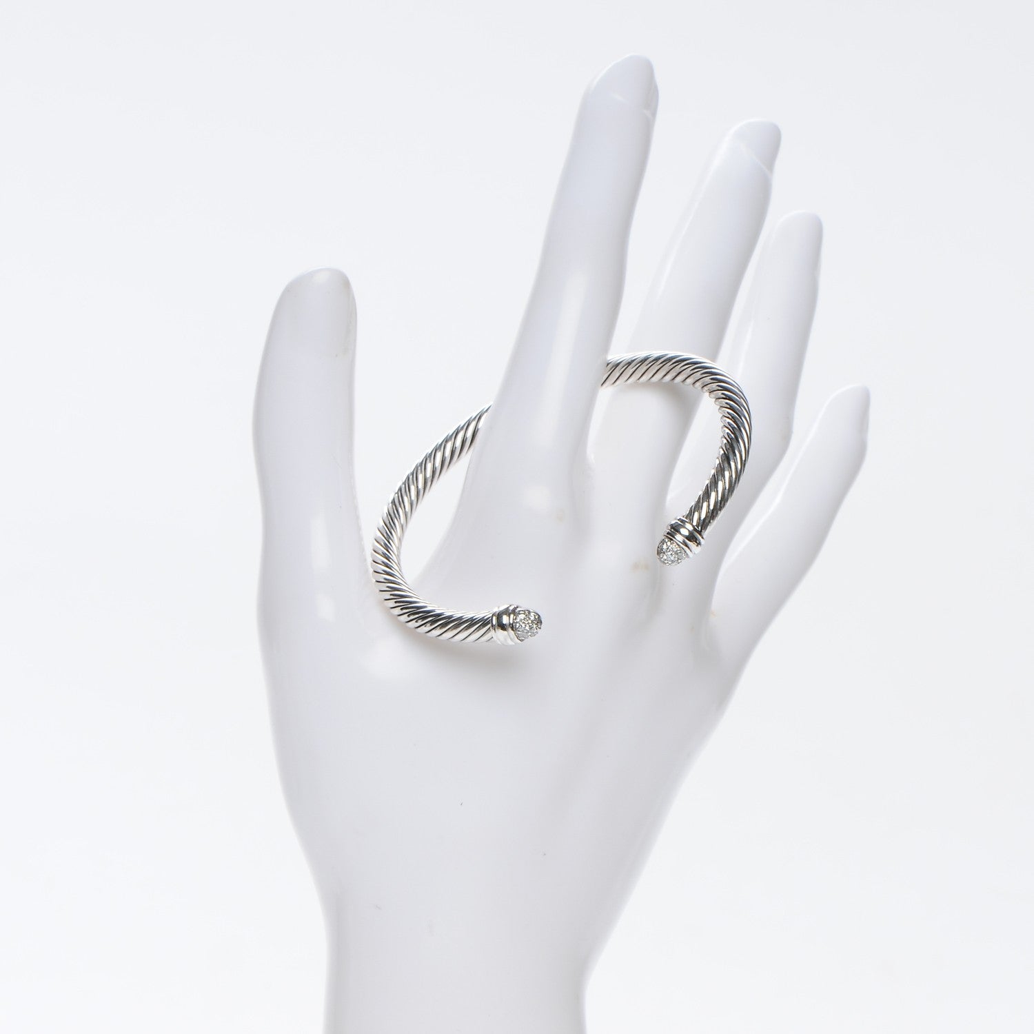 David Yurman Sterling Silver Pave Diamond 5mm Cable Classics Bracelet 2 of 5