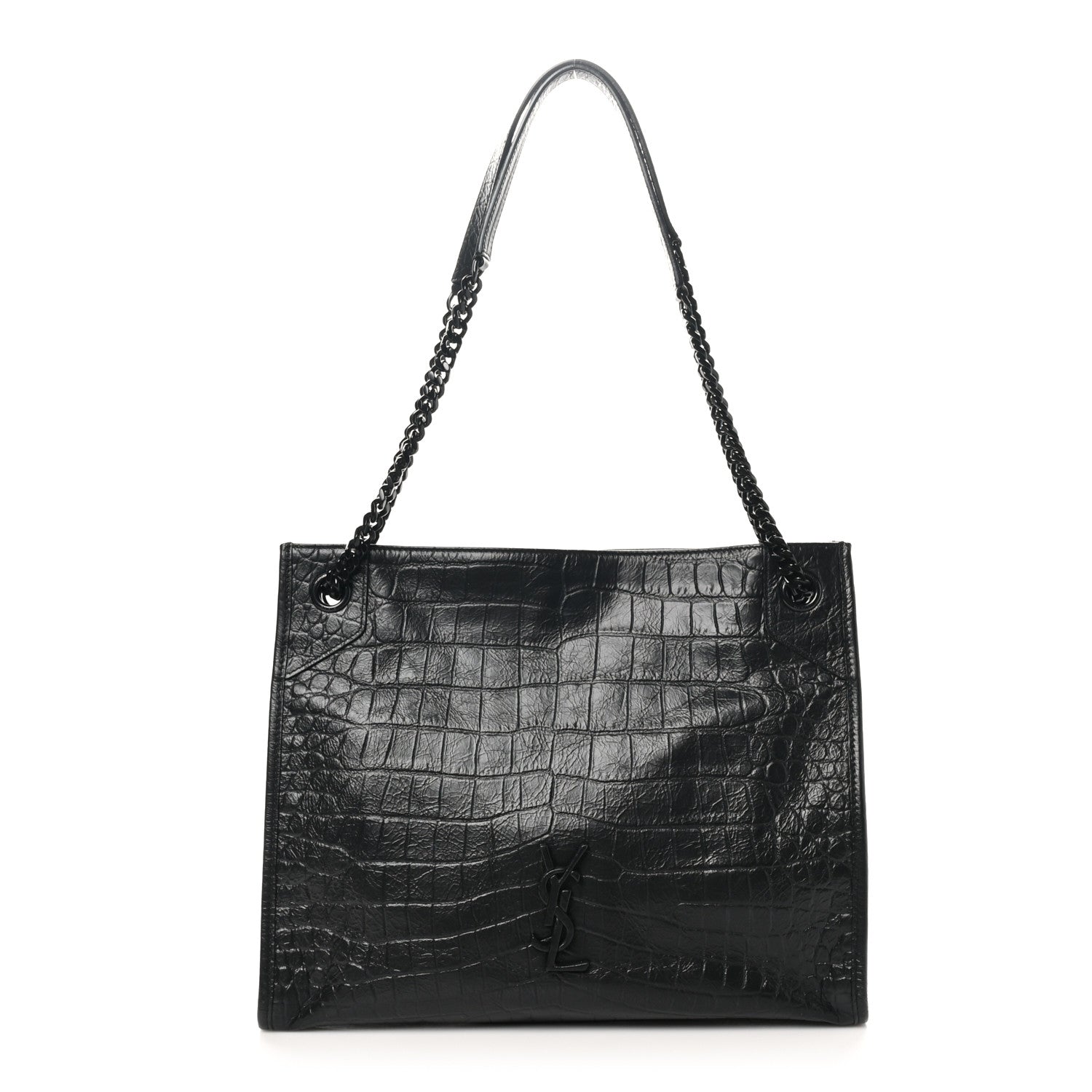 Saint Laurent Calfskin Crocodile Embossed Monogram Medium Niki Shopping Bag Black 1 of 10