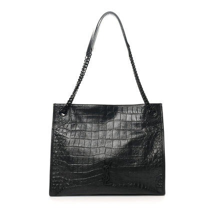 Saint Laurent Calfskin Crocodile Embossed Monogram Medium Niki Shopping Bag Black 1 of 10