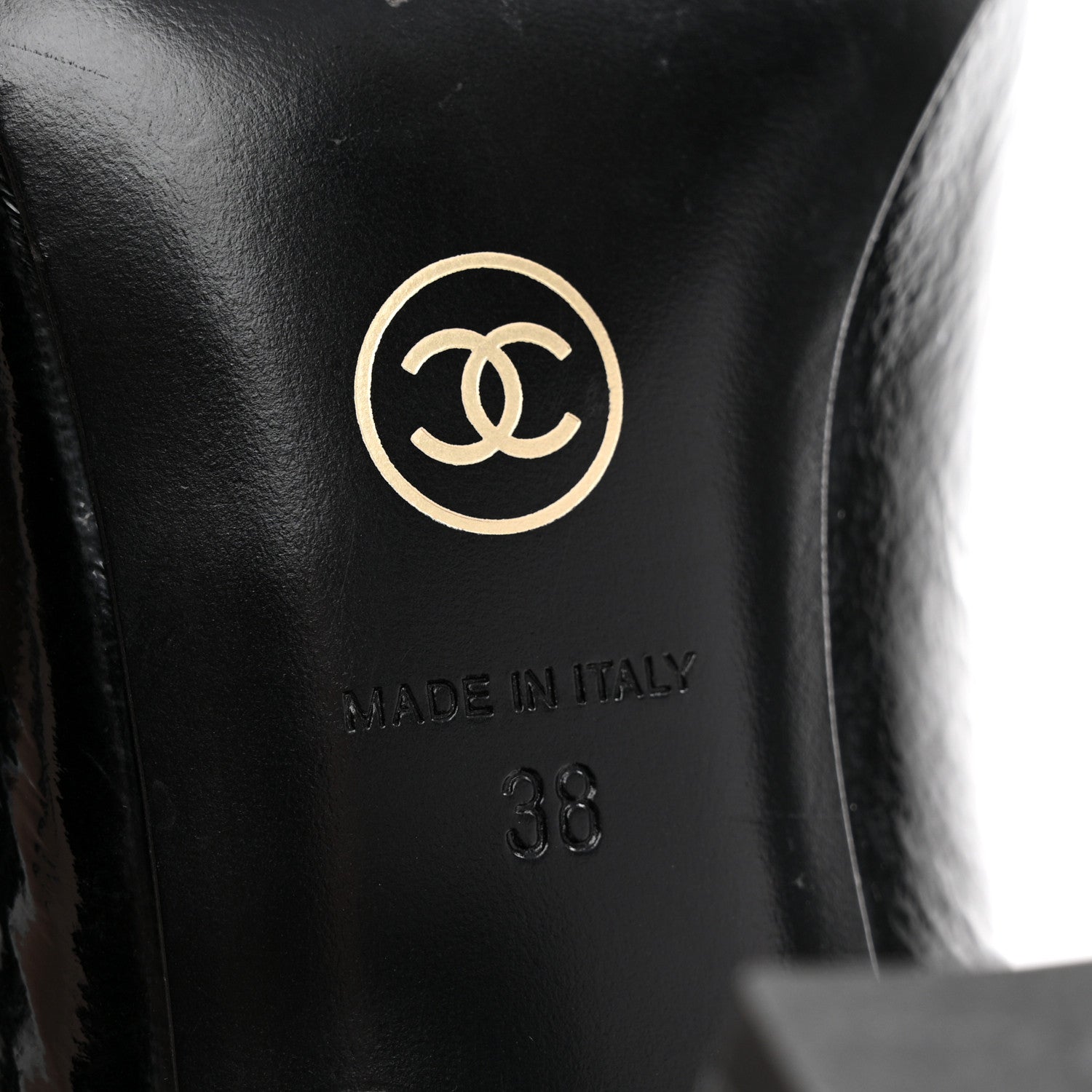 Chanel Patent Calfskin Crystal Cap Toe Logo Pumps 38 Black 7 of 11