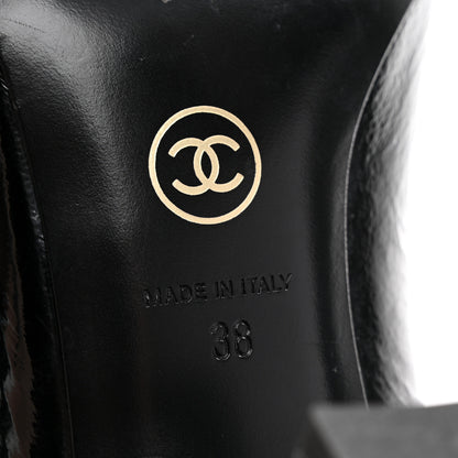 Chanel Patent Calfskin Crystal Cap Toe Logo Pumps 38 Black 7 of 11