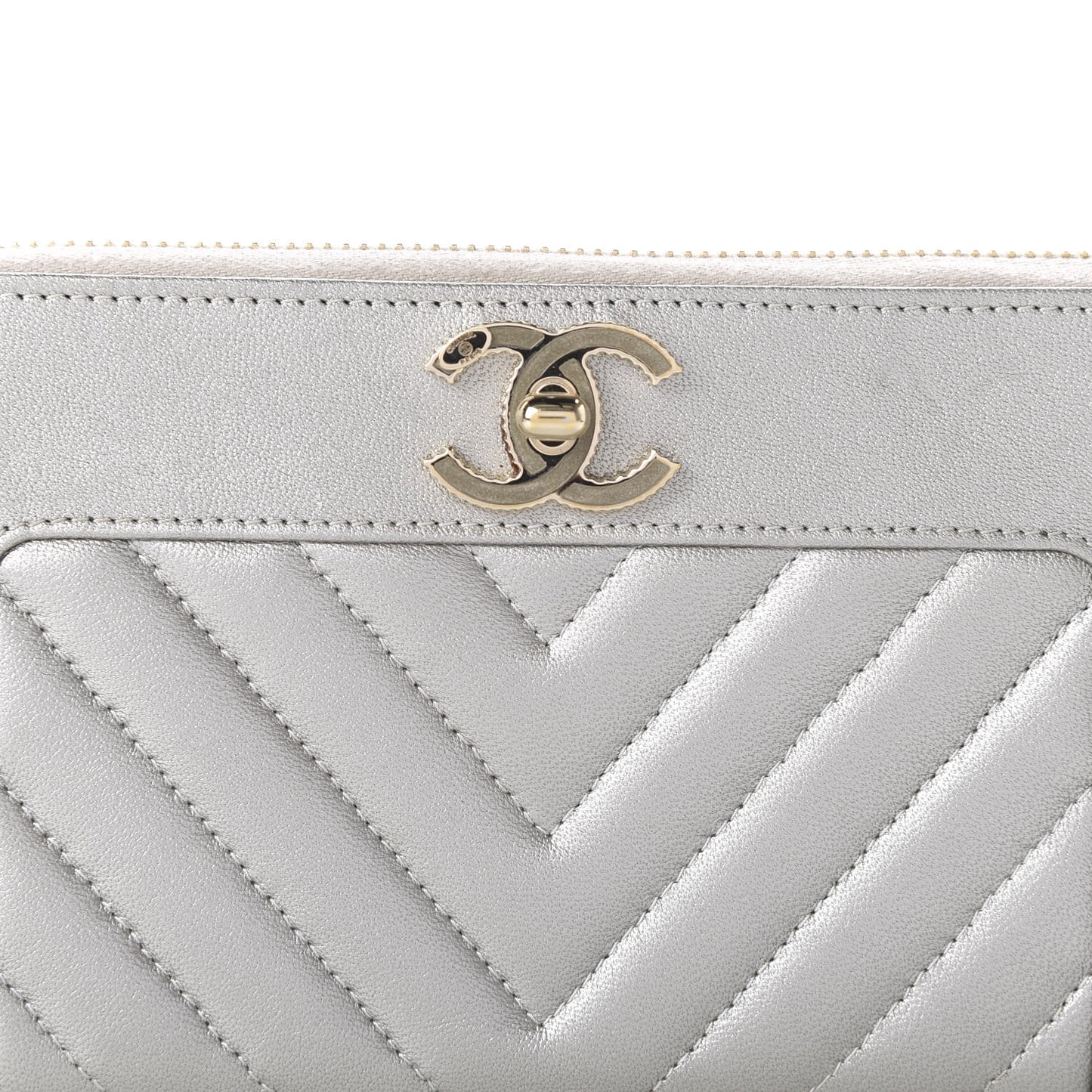 Metallic Sheepskin Quilted Mademoiselle Vintage Zip Around Wallet Light Gold