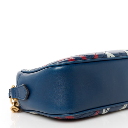 Gucci Calfskin Matelasse GucciGhost Small GG Marmont Chain Shoulder Bag Blue Agata Hibiscus Red 11 of 12