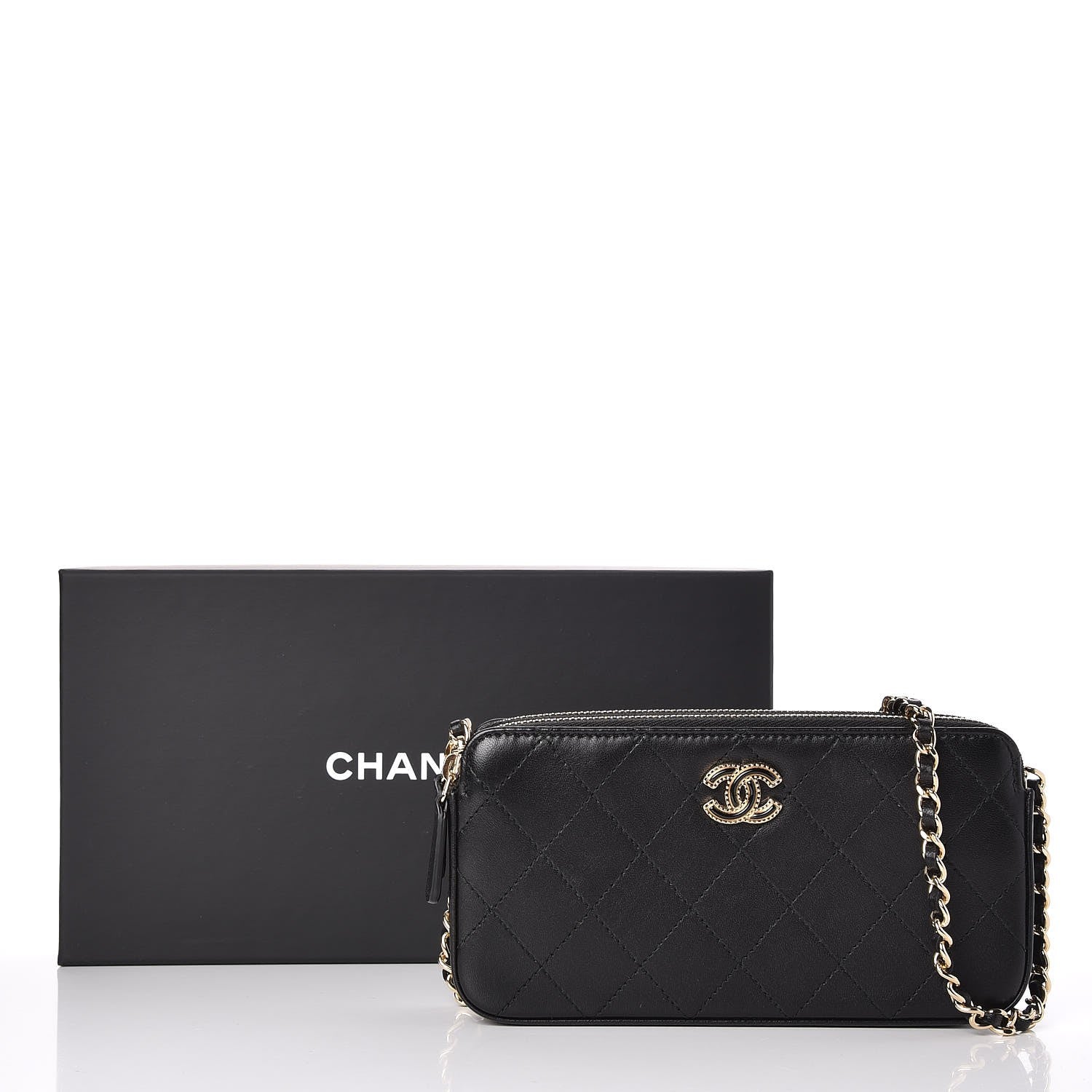 Chanel Metallic Lambskin Flat Quilted Clutch With Chain Black 9 of 9