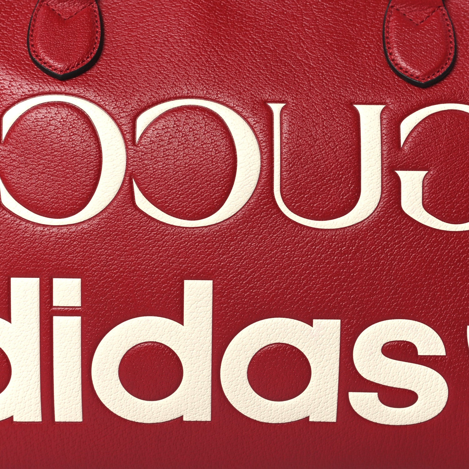 Gucci X ADIDAS Textured Dollar Calfskin Web Trefoil Large Bowling Bag Hibiscus Red Off White 7 of 11