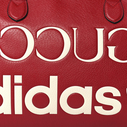 Gucci X ADIDAS Textured Dollar Calfskin Web Trefoil Large Bowling Bag Hibiscus Red Off White 7 of 11