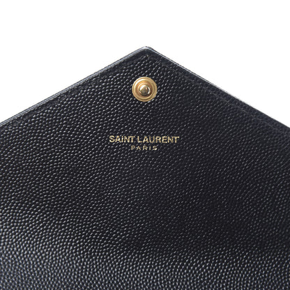 Saint Laurent Grain De Poudre Matelasse Chevron Monogram Flap Wallet Black 6 of 9