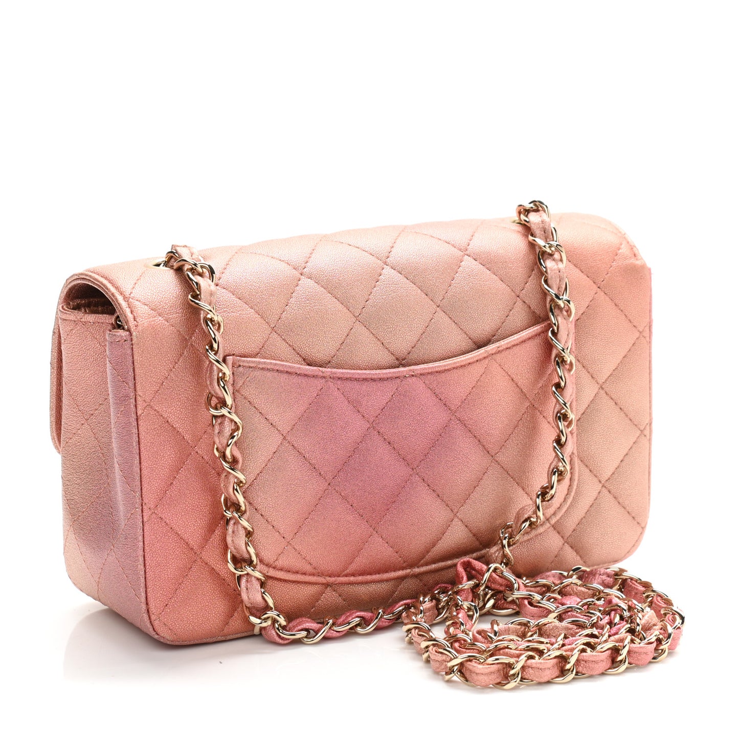 Metallic Lambskin Quilted Ombre Mini Rectangular Flap Pink