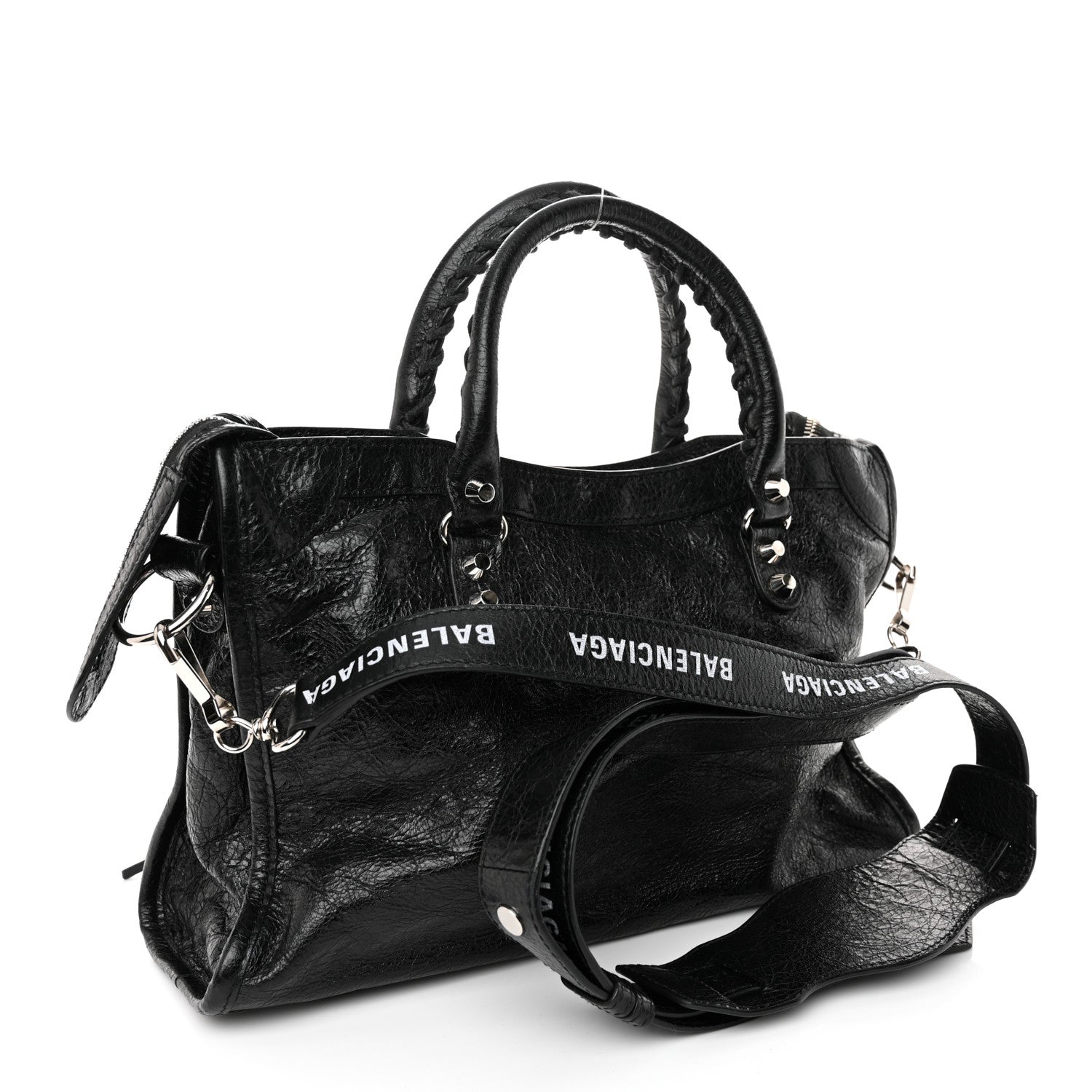 Balenciaga Agneau Classic Silver Hardware S City Logo Strap Black White 4 of 11