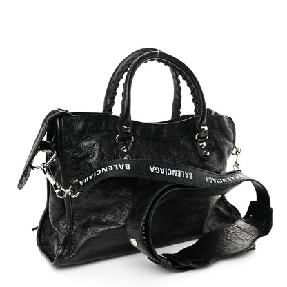 Balenciaga Agneau Classic Silver Hardware S City Logo Strap Black White 4 of 11