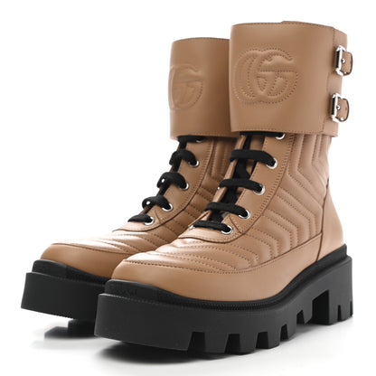 Gucci Nappa Frances GG Matelasse Platform Combat Boots 35.5 Natural Tan 3 of 9