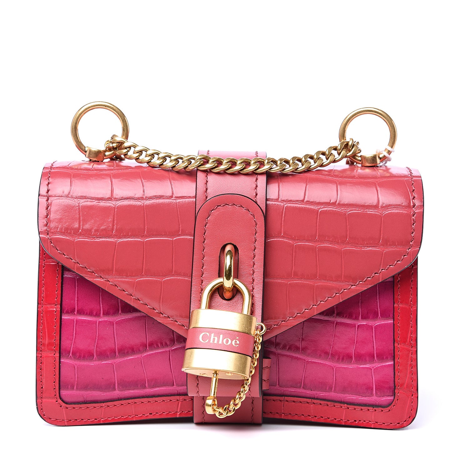 Calfskin Crocodile Embossed Mini Aby Chain Shoulder Bag Graphic Pink