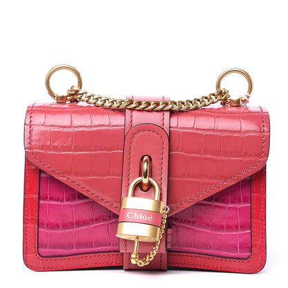 Chloe Calfskin Crocodile Embossed Mini Aby Chain Shoulder Bag Graphic Pink 1 of 7