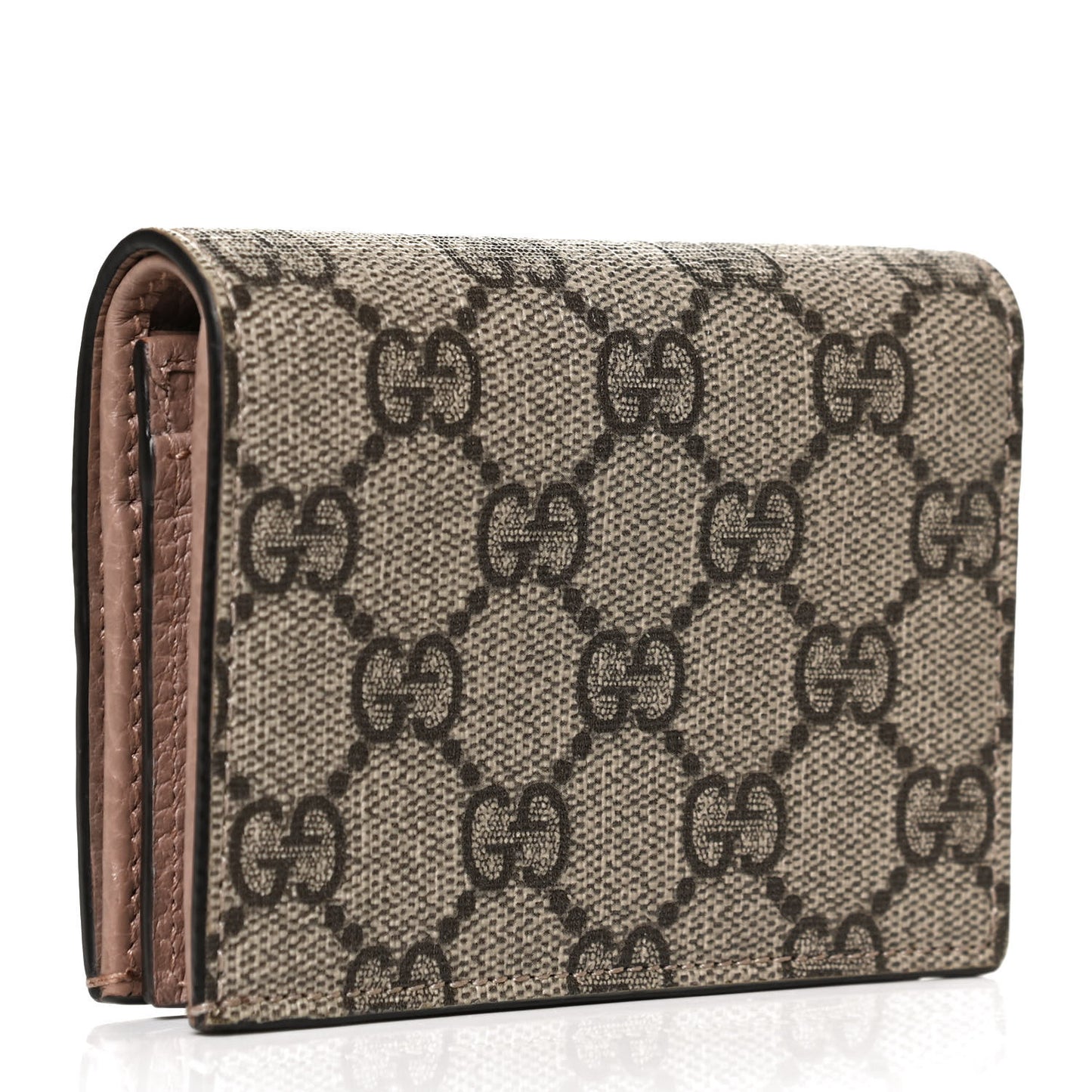 Dollar Calfskin GG Supreme Monogram GG Marmont Card Case Porcelain Rose Beige Ebony