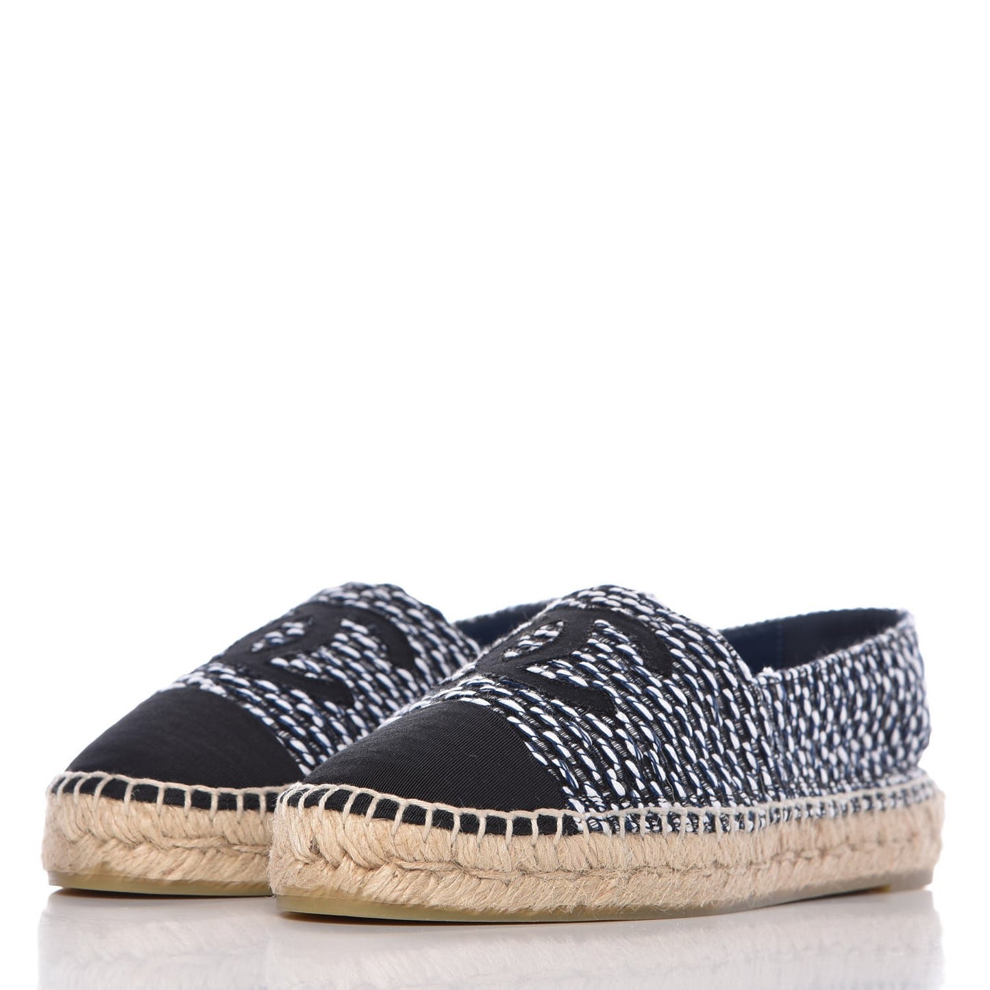 Tweed Grosgrain CC Espadrilles 38 Black Navy White