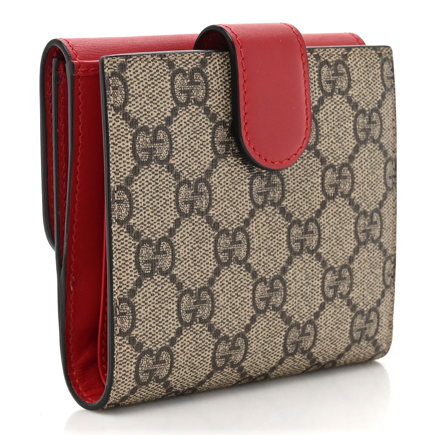 GG Supreme Monogram Pearl Studded French Wallet Beige Hibiscus Red
