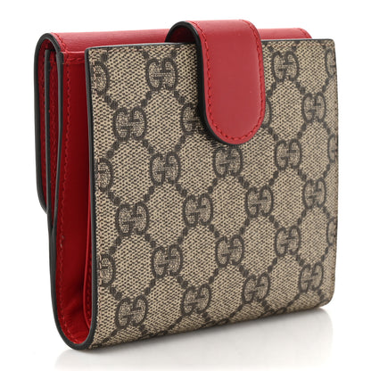 Gucci GG Supreme Monogram Pearl Studded French Wallet Beige Hibiscus Red 3 of 14